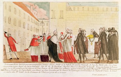 Caricature of the burial of the clergy following the nationalization of the Church property, 1789 by French School